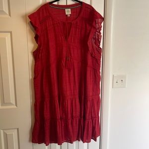 Red dress with tie and ruffle sleeve